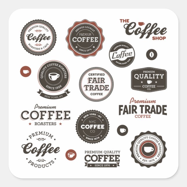 Retro-Coffee-Labels Quadratischer Aufkleber (Vorderseite)