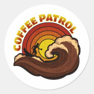 Retro Coffee Patrol Runder Aufkleber