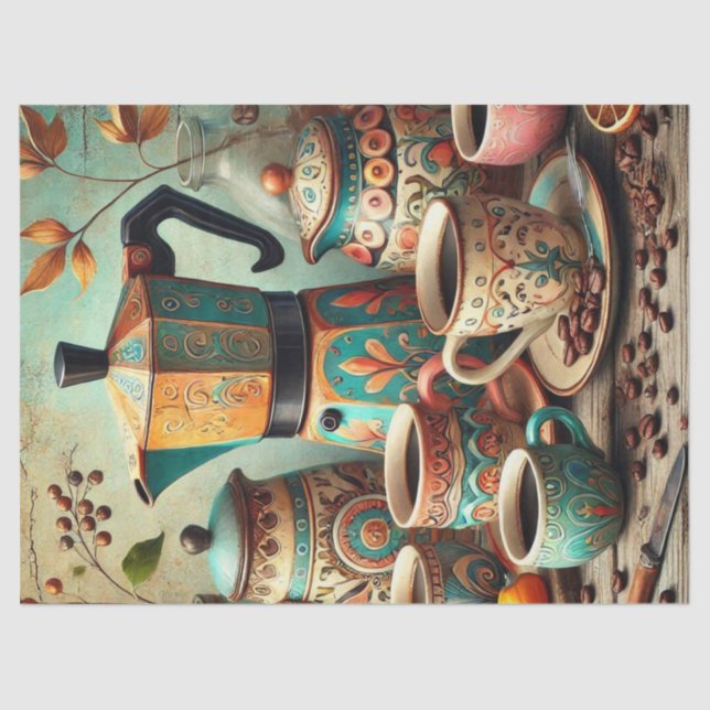 Retro Coffee Pot and Cups Tissue Seidenpapier (Vorderseite)