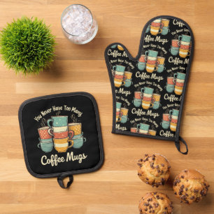 Retro Coffee Tasse Stack Vintages Design Ofenhandschuh & Topflappen-Set