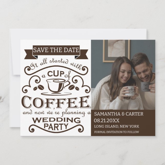 Retro Coffee themed weded Save the Date Design Einladung (Vorderseite)