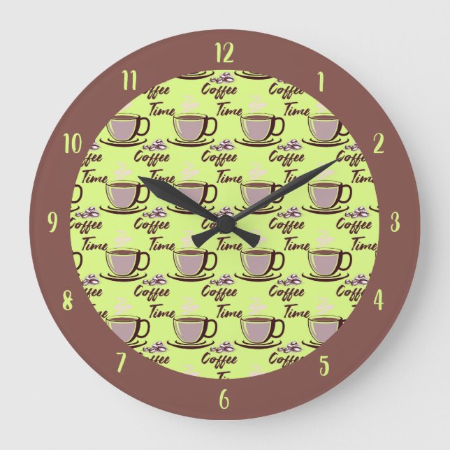 Retro Coffee Time Coffee Cup Mug Kitchen Große Wanduhr (Vorderseite)