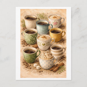 Retro-Collage von Kaffeetassen Postkarte