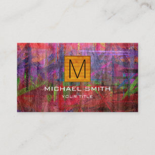 Retro Color Wood Elegant Monogram #18 Visitenkarte