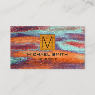 Retro Color Wood Elegante Monogram #3 Visitenkarte