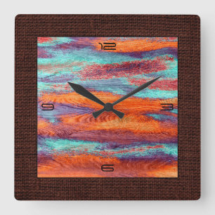 Retro Color Wood Grain Burlap Border Quadratische Wanduhr