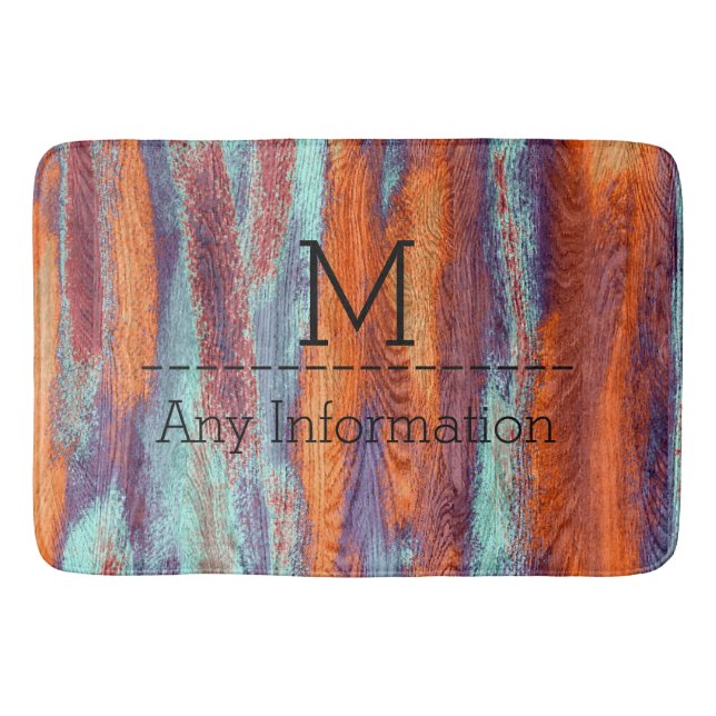 Retro Color Wood Grain Texture Monogram Badematte (Vorderseite)