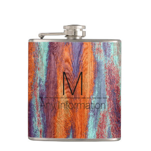 Retro Color Wood Grain Texture Monogram Flachmann