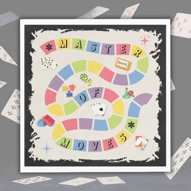 Retro Colorful Board Game Master of Moves Napkins Serviette (Celebrate the strategy expert at your table with our "Master of Moves" retro napkins!)