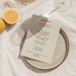 Retro Colorful Bright Funky Modern 70er Wedding Menükarte<br><div class="desc">Ein buntes Retro funky modernes helles Abendmenü. Das elegante Template-Design von boho Vintagen cremigen Hintergrund und schwarze Typografie und handgeschriebenes Menü in Orange . Und heller,  orangefarbener Hintergrund. Perfekt und passend zu der ganzen Suite.</div>