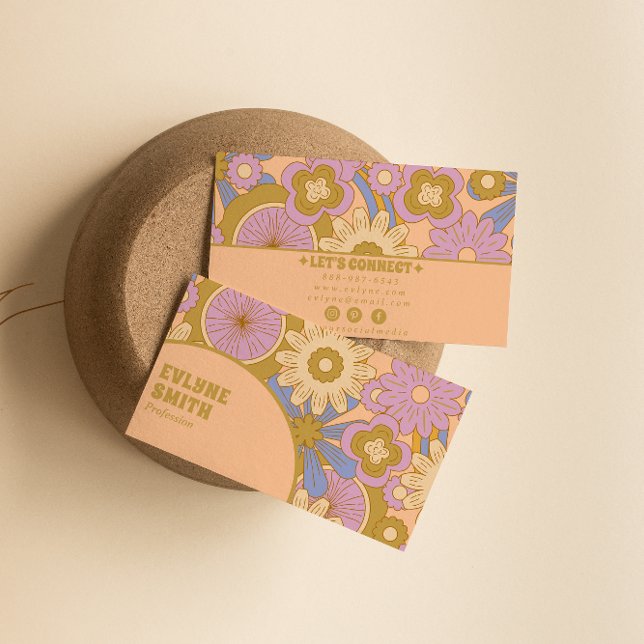 Retro Colorful Groovy Floral Boho Girly Trendy Visitenkarte (Von Creator hochgeladen)