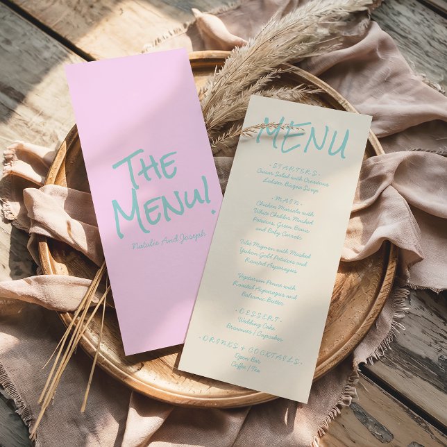 Retro Colorful Hand Written Pastel Wedding Menu  Menükarte (Von Creator hochgeladen)