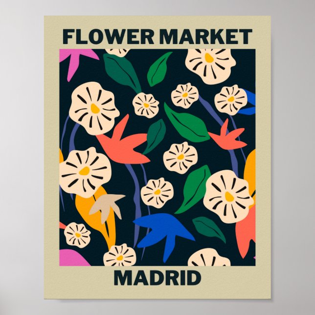 Retro Colorful Tropical Blume Madrid Poster (Vorne)