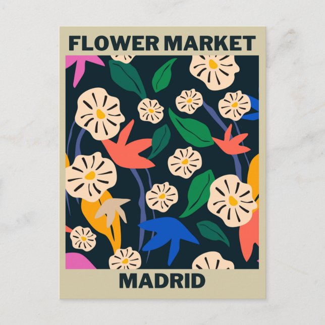 Retro Colorful Tropical Blume Madrid Postkarte (Vorderseite)