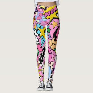 Retro-Comic-Book-Pop-Art-Collage Leggings