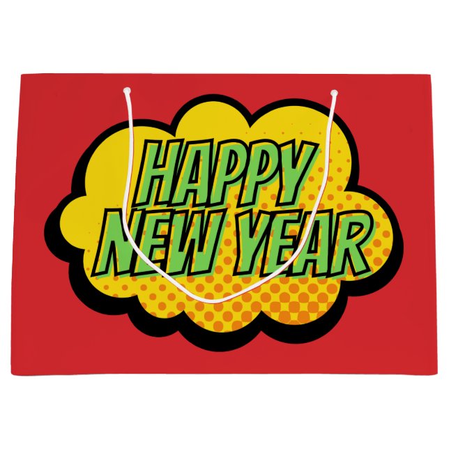 Retro Comic Book Style Happy New Year Große Geschenktüte (Vorderseite)
