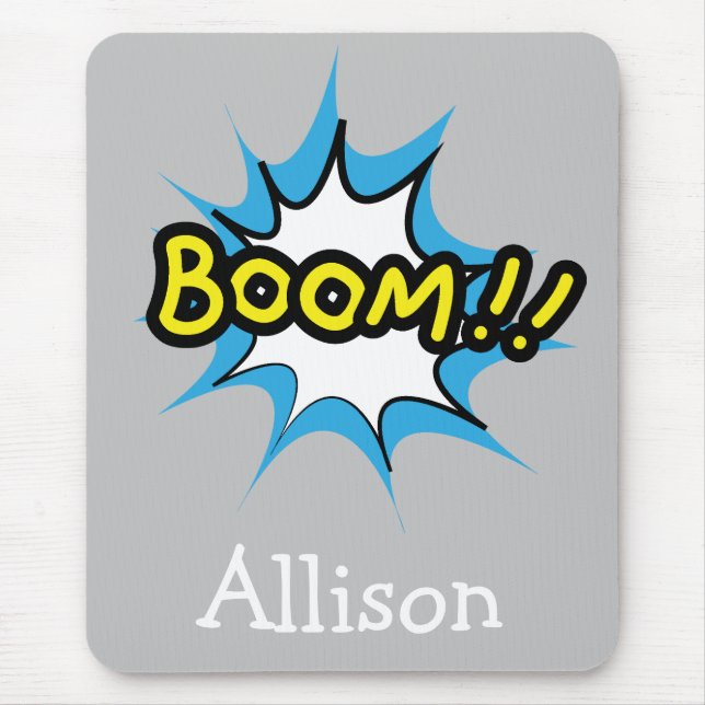 Retro Comic Buch Grau Boom Mousepad (Vorne)