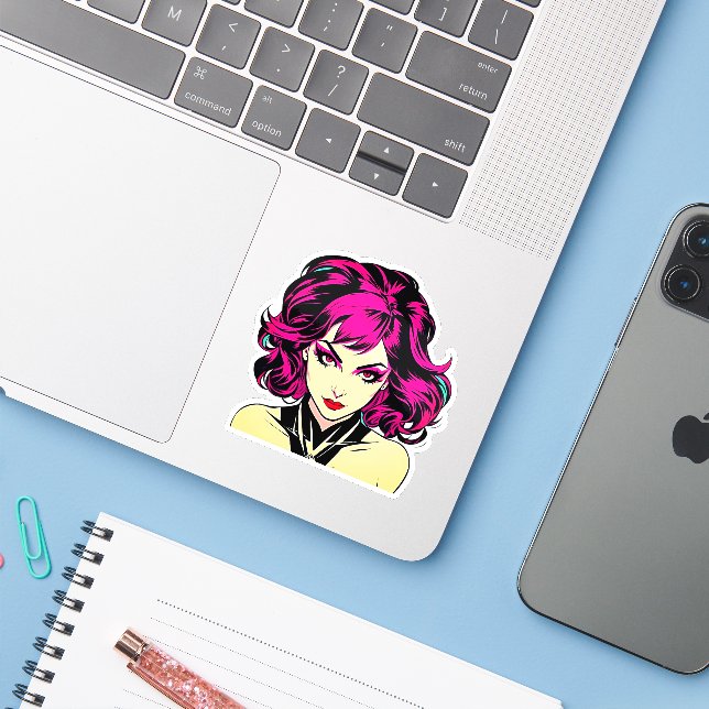 Retro Comic Charm - Heller Pop Aufkleber (Laptop mit iPhone)