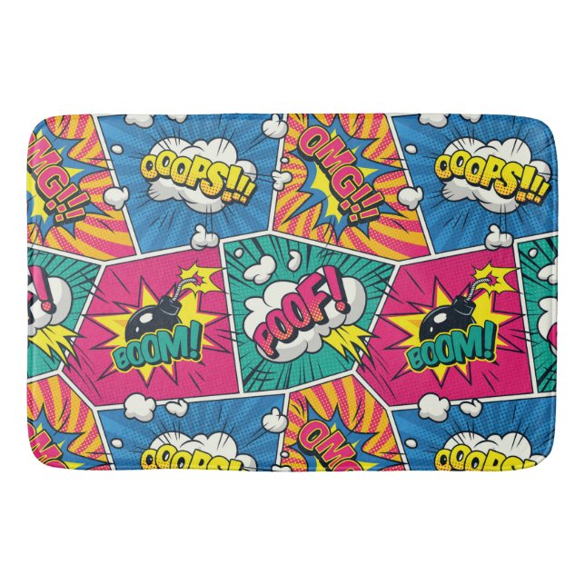 Retro Comic Farbenfrohe Pop Art Muster Badematte (Vorderseite)