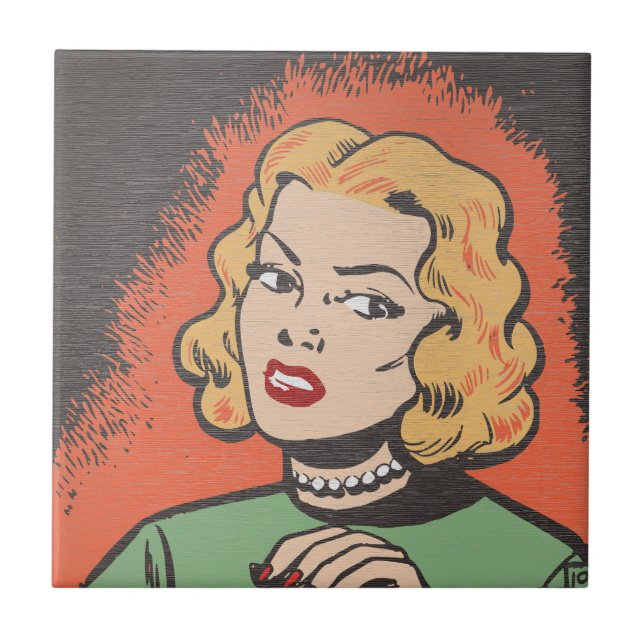 Retro-Comic-Frau - Pop-Art  Fliese (Vorderseite)