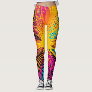 Retro-Comic-Gelb-Explosion Rot Blau Leggings