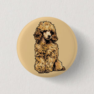 Retro-Comic-Halfton-Pudel-Hund-Grafik-Kunst Button