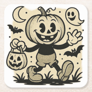 Retro-Comic-inspirierter Kürbis-Halloween-Getränke Rechteckiger Pappuntersetzer