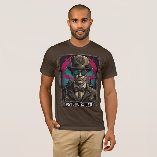 Retro Comic Psycho Killer Steampunk Art T-Shirt (Vorne ganz)