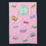 Retro Comic Rosa Pop Kunst  Backwaren Koch Geschirrtuch<br><div class="desc">Retro und lustige Küchentücher mit Cartoon inspiriertes Design in Pastellrosa, Blau und Gelb, ideal für Bäcker, Konditorei-Koch oder für jeden, der das Kochen als finishing Touch in Ihrem Arbeitsbereich. Mit nostalgischen Comic-Grafiken und lebhaften Farben, die Platz für Ihr individuelle Name- oder Bäckerei-Logo bieten. Benutzen Sie dieses Küchentuch für Ihre Bäckerei...</div>