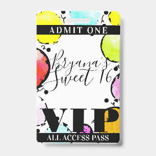 Retro-Comic-Sprechblasen Sweet 16 Party VIP-Auswei Ausweis