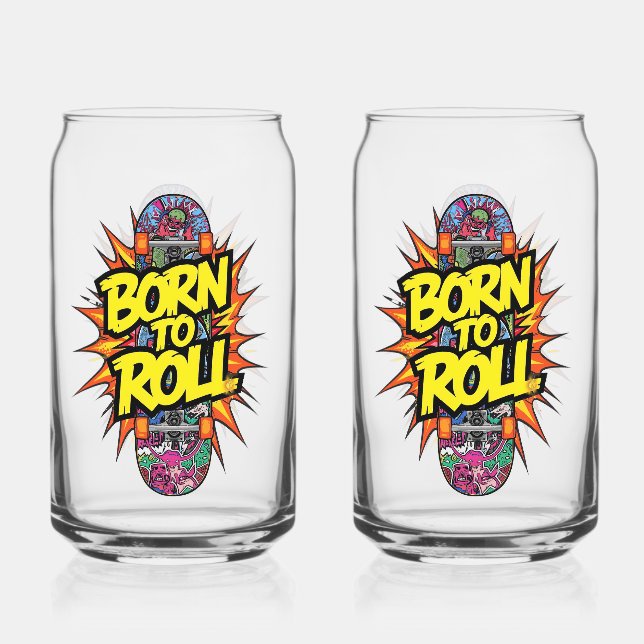 Retro Comic Style "Born to Roll" Skater Dosenglas (Vorderseite)