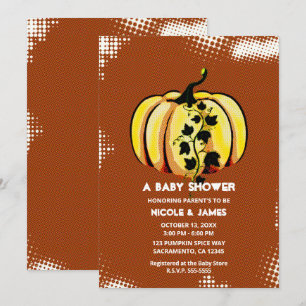 Retro-Comic-Style-Kürbis-Herbst-Baby-Party Einladung