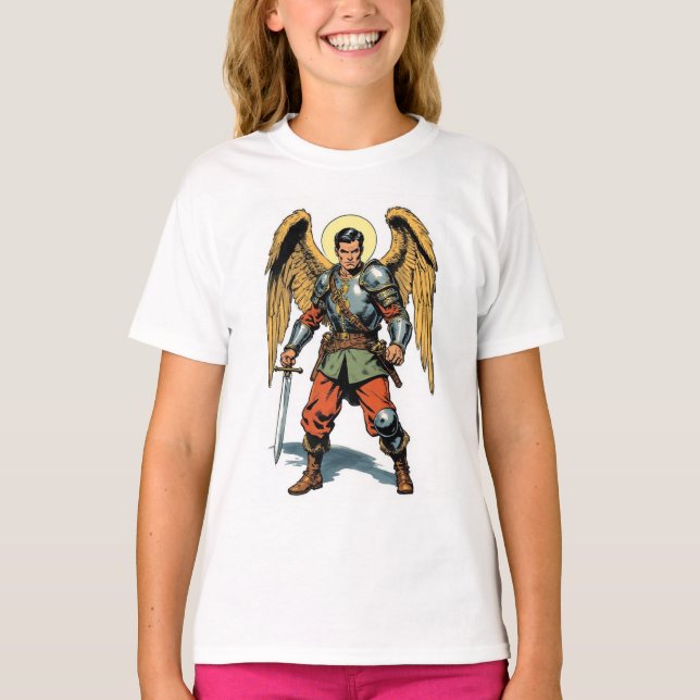 Retro Comic Style St Michael Girl's Tee Shirt (Vorderseite)