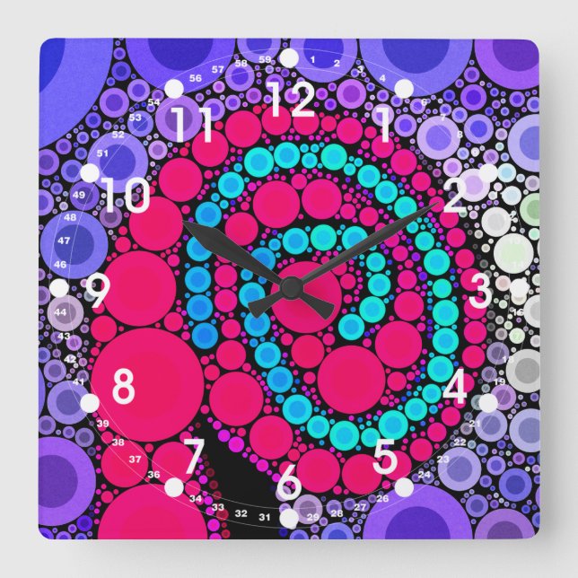 Retro Concentric Circles Cool Swirl Pattern Quadratische Wanduhr (Vorderseite)