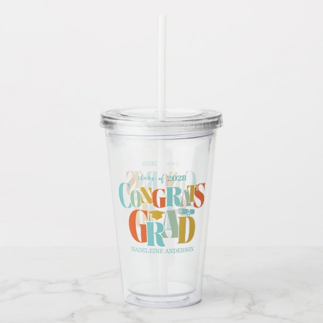 Retro Congrats Grad Graduation Black Acryltrinkbecher (Vorderseite)