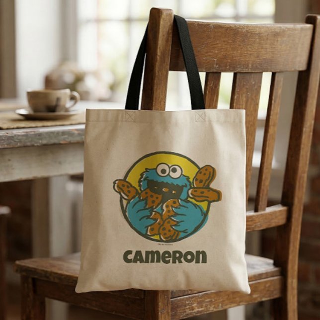 Retro Cookie Monster Tragetasche (Generated image of tote bag on chair)