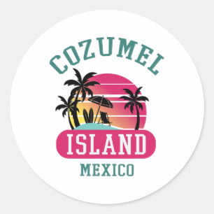 Retro Cool Cozumel Original Mexiko Strände Sunset Runder Aufkleber