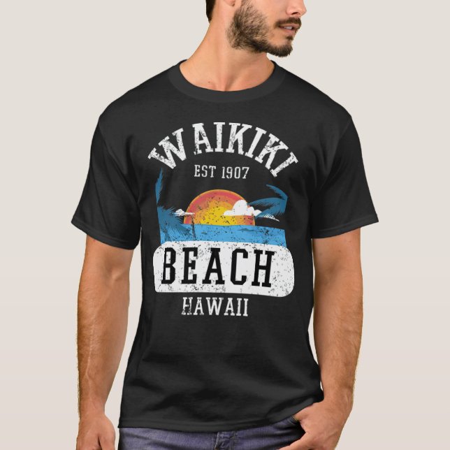 Retro Cool Waikiki Beach Hawaii Island Beachball k T-Shirt (Vorderseite)