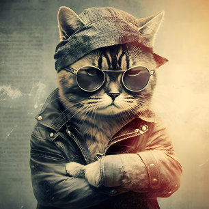 Retro Coole Katze in Lederjacket Jigsaw Puzzle