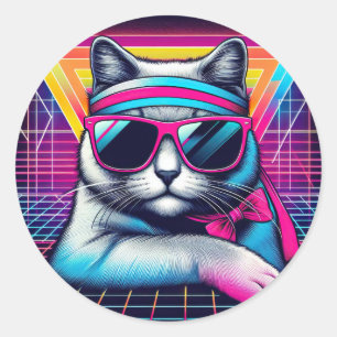 Retro Coole Katze Runder Aufkleber