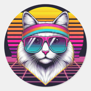 Retro Coole Katze Runder Aufkleber
