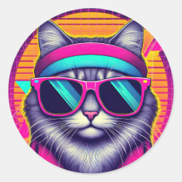 Retro Coole Katze Runder Aufkleber