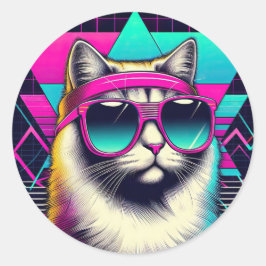 Retro Coole Katze Runder Aufkleber