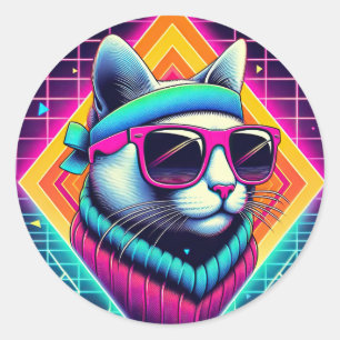 Retro Coole Katze Runder Aufkleber