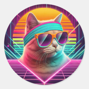 Retro Coole Katze Runder Aufkleber