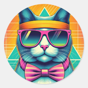 Retro Coole Katze Runder Aufkleber