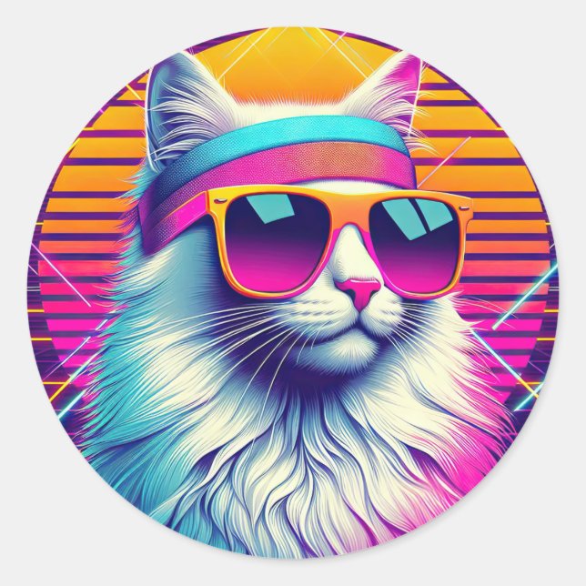 Retro Coole Katze Runder Aufkleber (Vorderseite)