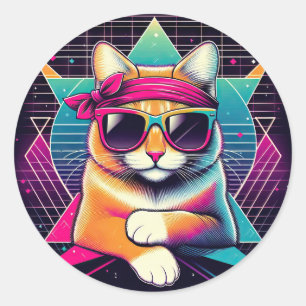 Retro Coole Katze Runder Aufkleber