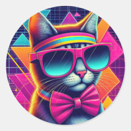 Retro Coole Katze Runder Aufkleber