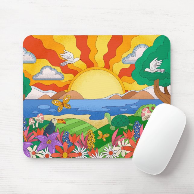 Retro Coole Landschaft Mousepad (Mit Mouse)